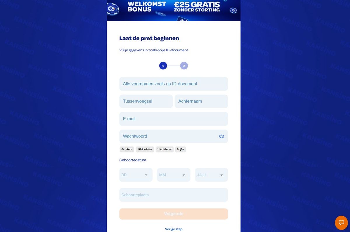 Kansino account aanmaken