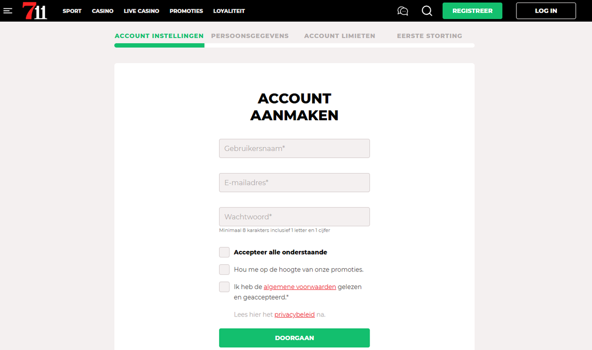 Casino 711 account aanmaken