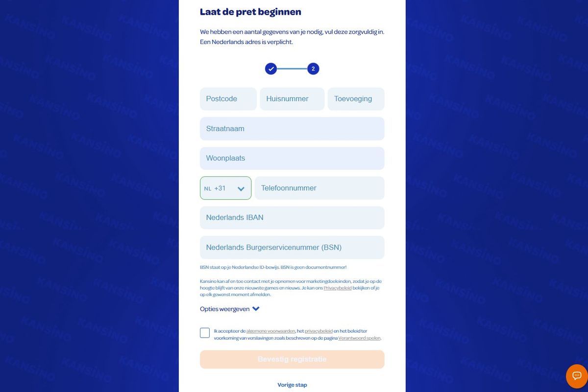 Kansino registratie bevestigen