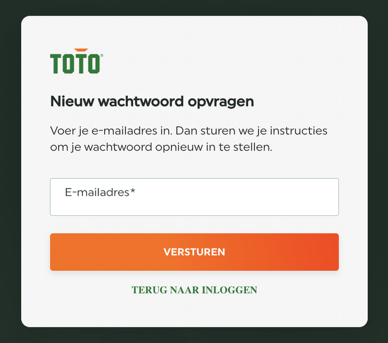 TOTO inloggen wachtwoord